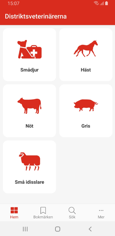 Mobilskärm med startbild för djurappen